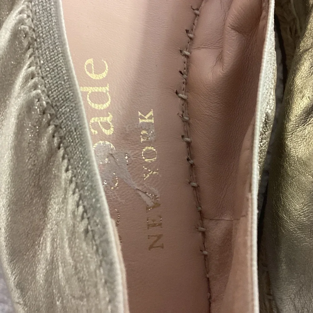 Kate‎ Spade Clubhouse Gold Espadrille Flats Flower Detail Slip On Shoes Size 9